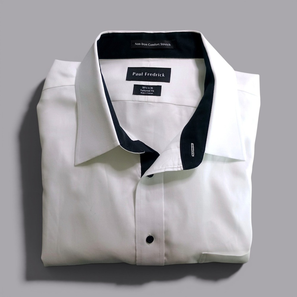 Paul Fredrick Mens White Non-Iron Stretch Dress Shirt 18.5 x 36 Formal Shirt - Picture 12 of 13